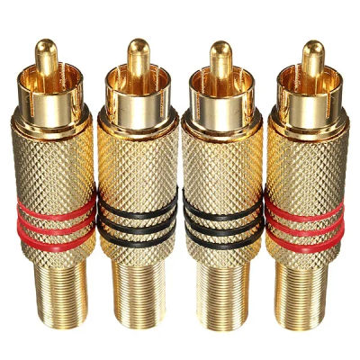 4 Uds 2 pares de conector adaptador de Cable de Audio y vídeo de soldadura con enchufe macho RCA dorado nuevo ideal para altavoces de Audio