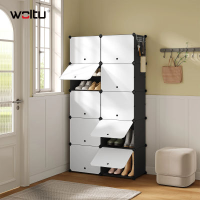 WOLTU Mueble para zapatos con 10 compartimentos, 94x180x36,5 cm, estante para guardar zapatos de 40 pares, organizador para entrada, pasillo, sala de estar