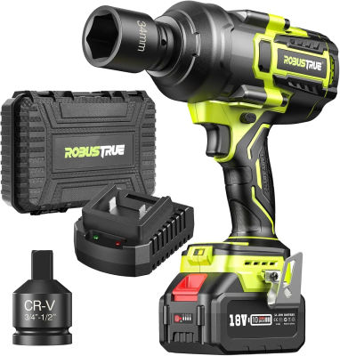 Llave de impacto inalámbrica Robustrue, par máximo sin escobillas, 2000 N.m, batería de 5,0 Ah, pistola de impacto, destornillador eléctrico con cargador rápido