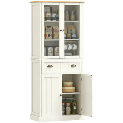 Mueble de cocina tipo buffet HOMCOM, armario de cocina con almacenamiento, 4 puertas, incluyendo 2 puertas con cristales y 1 cajón, altura cm, con estante