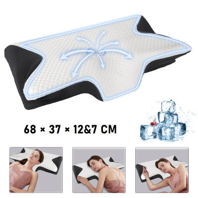 Almohada Ergonómica de Espuma Viscoelástica con Funda Transpirable, Almohada de Soporte Cervical para Aliviar el Dolor de Cabeza, Cuello y Espalda para Dormir de Lado o Boca Arriba