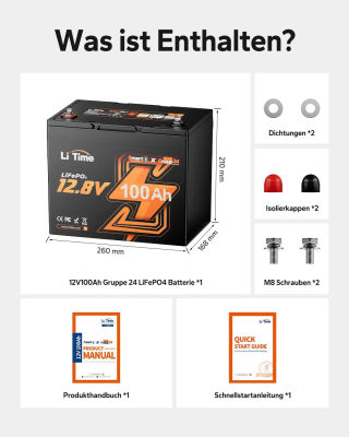 Batería de litio LiTime 12V 100Ah Grupo 24 con Bluetooth de ciclo bajo para mini caravanas y caravanas