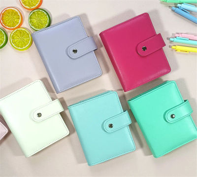 Carpeta de 6 anillas A7 Color macarrón, cuaderno con Clip de PU, cubierta de cuaderno de hojas sueltas de cuero, cuadernos, diario, papelería Kawaii