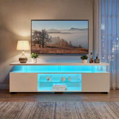 Mueble de TV moderno para sala de estar de 130 x 40 x 48 cm, con LED y espacio de almacenamiento, para TV de 60 pulgadas, mesa consola de almacenamiento, soporte para TV, tablero para TV