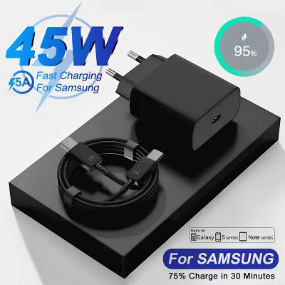 Cargador súper rápido de 45W 5A para Samsung S25 S24 S23 S22 Plus Note 20 Ultra A15 A25 A35 A53 A54 A55 Cable de carga de USB-C a tipo C