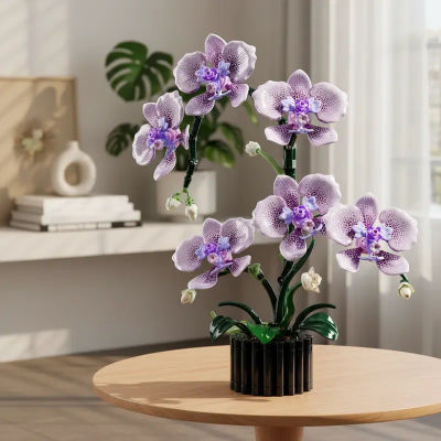 619 Piezas de Bloques de Construcción de Orquídeas Púrpuras, Ramo de Flores, Planta Decorativa Creativa para el Hogar, Adorno Romántico para el Día de San Valentín o el Día de la Madre