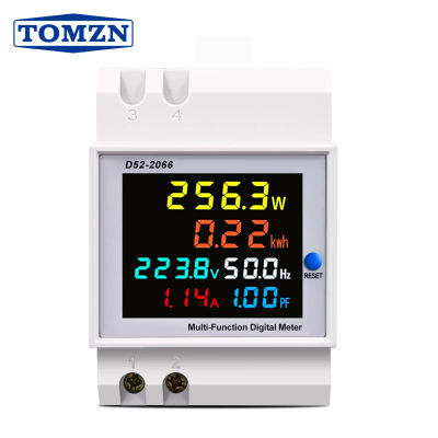 Monitor de CA de carril Din 6 en 1, 110V, 220V, 380V, 100A, Factor de potencia de corriente de voltaje, KWH activo, medidor de frecuencia de energía eléctrica, voltios y amplificadores