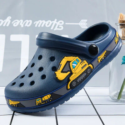 Zapatos para niños, zapatillas para bebés, zuecos con estampado de excavadora de dibujos animados, zapatillas deportivas de interior suaves y transpirables de verano para niños
