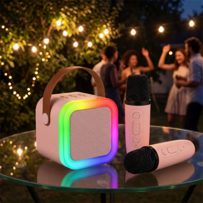 Máquina de Karaoke con Micrófono Inalámbrico Dual, Altavoz Bluetooth Portátil, Luces RGB, Cambio de Voz, Compatible con USB/TF/AUX para Adultos y Niños