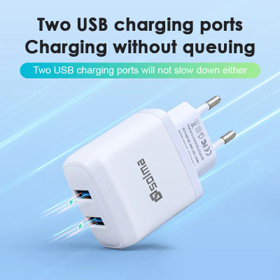 Cargador USB de 2 puertos, enchufe estándar blanco de la UE, carga de teléfono móvil para iPhone, Samsung, iOS, Android, cargador de pared Universal