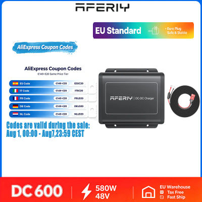 AFERIY DC600 580W Cargador Alternador DC-DC 48V Cargador Rápido para Automóvil 12V/24V Batería de Vehículo a Estación de Energía Portátil 6X Carga Rápida Conector Anderson RV Camping Fuera de la Red