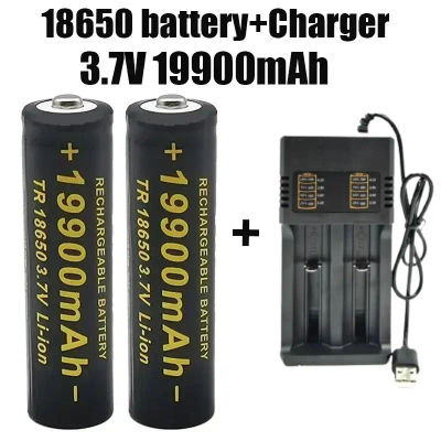 Batería recargable de iones de litio 18650 3,7 V 19900 mAh con selección incluida del paquete del cargador, adecuada para linternas, etc.
