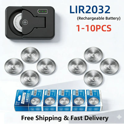 1-10PCS Batería Recargable LIR2032 de Litio de 3.6V Tipo Botón 2032 para Llaves de Coche y Relojes con Cargador