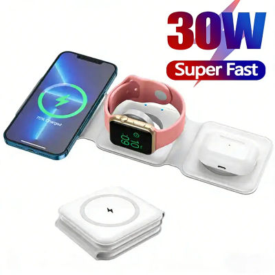 Base de Carga Inalámbrica Magnética 3 en 1 para iPhone 16 15 14 13 Pro Max, Apple Watch 9 8, AirPods, Estación de Carga Rápida