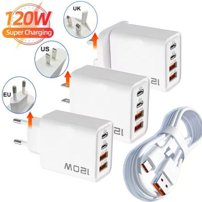 Cargador USB C de 120W y 4 puertos PD3.0, estación de carga rápida, Cable de datos, adaptador de pared para iPhone, Samsung, Xiaomi, Redmi, Huawei, enchufe UE y EE. UU.