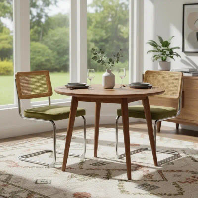 Juego de 2 Sillas de Comedor Modernas de Mediados de Siglo, Sillas de Terciopelo con Respaldo de Mimbre Natural y Base de Cromo Inoxidable, Sillas de Diseño Famoso Breuer, Sillas de Cocina Tapizadas