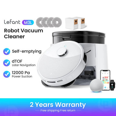 LEFANT M3L Robot aspirador, estación base todo en uno, succión de 12 000 Pa, batería de 220 minutos, navegación DToF, doble paño giratorio.