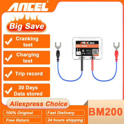 ANCEL BM200 Monitor de Batería de Coche de 12V, Monitorización de Salud de Batería Inalámbrica Bluetooth 4.2 para Aplicaciones Android e iOS, Herramienta de Prueba de Batería