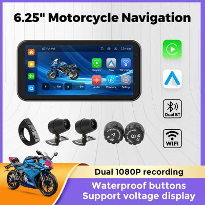 Navegador GPS Universal para Motocicleta de 6.25 Pulgadas, con Carplay Inalámbrico, Android Auto, Grabador de Conducción, Monitor para Moto, WIFI, IP67 Impermeable, Pantalla IPS, DVR, Grabador de