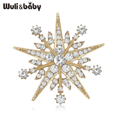 Wuli&baby Broches de estrella brillante para mujer, broches unisex de aleación con diamantes de imitación, flor geométrica, broches informales para fiesta, regalos