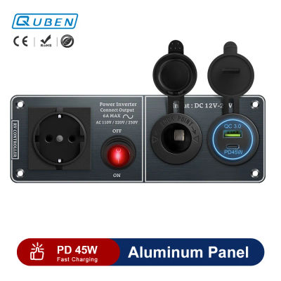 QUBEN Dual USB PD 45W enchufe cargador LED voltímetro USB QC3.0 Panel multifunción para RV Yacht coche barco camión vehículos Van