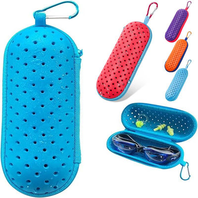 Caja de almacenamiento de gafas de natación EVA con Clip y orificios de drenaje, funda protectora para gafas, transpirable para hombres, mujeres y niños