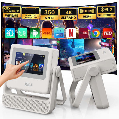 Proyector portátil con pantalla táctil inteligente XBJ, compatible con 4K, Wifi 6, Bluetooth, enfoque automático, Compatible con teléfono/TVStick/pc/interior y exterior