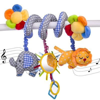 Asiento de coche para bebé, juguetes de felpa, colgante en espiral, cuna con caja de música, sonajeros, chirriantes para bebés, regalos para niños