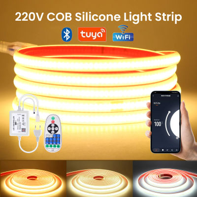 Tuya WiFi Bluetooth 220V regulable COB tira de luz LED cinta Flexible 288LEDs densidad lineal IP67 cuerda de luz impermeable