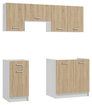 Conjunto de muebles de cocina 180 cm roble Sonoma y blanco, 5 elementos, diseño modular