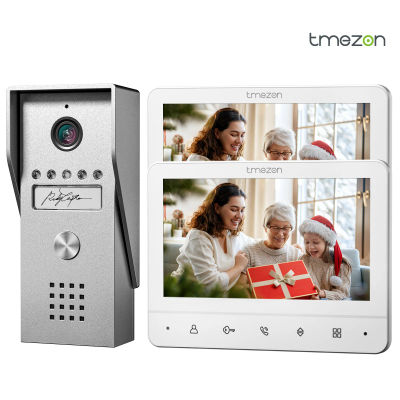Sistema de videoportero TMEZON de 4 hilos con monitor de 7 pulgadas, botón táctil, timbre con cable, función de captura de imágenes/grabación para seguridad del hogar.