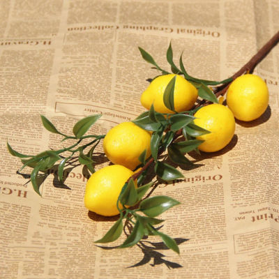 Rama de fruta de limón de lujo con hojas verdes, Flores artificiales, accesorios de fotografía para el hogar, Flores artificiales, plantas falsas, 1 ud.