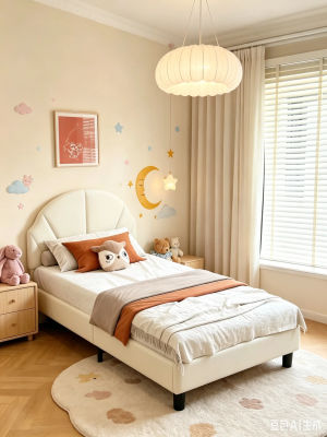 Cama individual tapizada para niños Rosahqnda, terciopelo beige/rosa, 90x190cm / 90x200cm, muebles sólidos para dormitorio infantil sin colchón