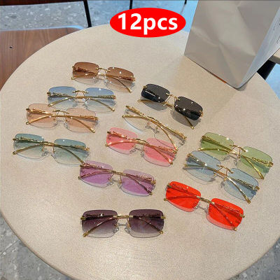 12 Uds nuevas gafas de sol rectangulares pequeñas sin montura moda Y2K gafas de sol sin marco sombras decoración de leopardo para Mujeres Hombres UV400