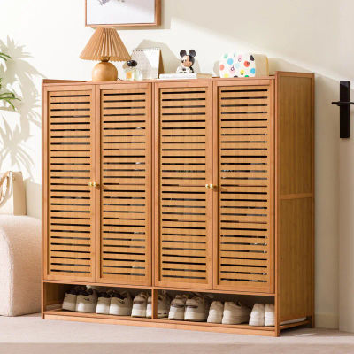 Mueble zapatero de lujo ligero con puertas de bambú, mueble de almacenamiento multicapa para sala de estar, mueble de comedor, mueble para utensilios de cocina