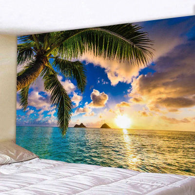 Tapiz de paisaje de agua de mar de planta verde, impreso en 3d, puesta de sol, mar, Ola, lago, colgante de pared, hogar, sala de estar, decoración de dormitorio, estética