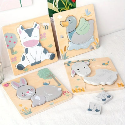 Rompecabezas cognitivos de animales de dibujos animados de madera 3D para niños, rompecabezas de madera para niños, juguetes de colores, formas, juguetes educativos para bebés, juego