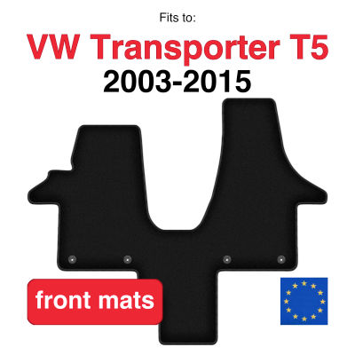 Alfombras de Terciopelo Delanteras Para VW Transporter T5 Caravelle 2OS (2003-2015) -Negro (2 pcs)