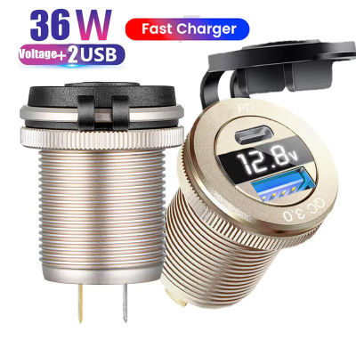 Cargador de Coche con Doble Puerto USB de 12/24V, Voltímetro LED, Toma de Corriente, Puerto USB para Coche, Cargador Rápido para RV, Barco, Camión