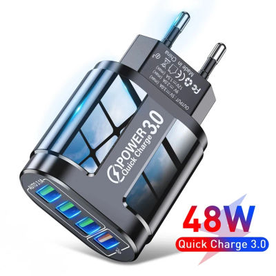 Cargador rápido QC3.0 de 48W, 4USB, estándar de la UE, portátil de viaje, carga rápida de 4 puertos, adecuado para Android, iPhone, Xiaomi, otros dispositivos