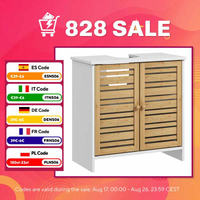 HOMCOM Mueble Bajo Lavabo con Puertas Magnéticas 60x30x60 cm Blanco y Natural