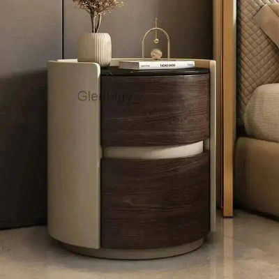 Mesa Redonda Moderna de Diseño Estético, Elegante Mesita de Noche, Mueble Minimalista de Lujo para Dormitorio