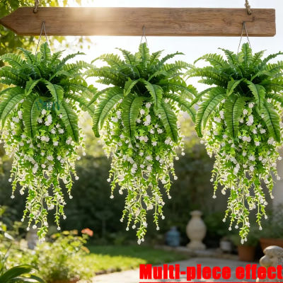 3 Piezas de Plantas Colgantes Artificiales, Hojas de Palma Artificiales, Enredaderas Persas de Seda, Plantas Artificiales para Decoración del Hogar, Plantas de Plástico Resistentes a los Rayos UV