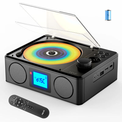 Reproductor de CD portátil con Bluetooth, altavoces de escritorio recargables, radio FM, control remoto, pa
