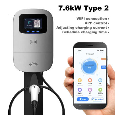 JIGU 7.6KW 32A tipo 2 cargador de vehículo eléctrico estación de carga de coche 7kw Wallbox EV cargador pantalla 220V monofásico WiFi APP