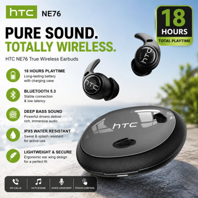 Auriculares inalámbricos HTC NE76 con Bluetooth TWS, auriculares internos con Bluetooth 5,4, micrófono IPX5, auriculares deportivos resistentes al agua con iOS y Android