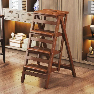 Silla con escalera plegable de madera de bambú multifuncional, estante para sombreros de cocina, escalera de 2 escalones, silla de escalera espacial de provincia, estante para plantas, muebles