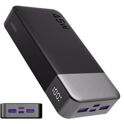 Batería Externa NOBIS de 45W y 20000mAh para Teléfonos Móviles con Carga Rápida | Batería Externa con Cable USB-C, Cargador Portátil con Pantalla Digital para Teléfono, Android, Laptop, etc.
