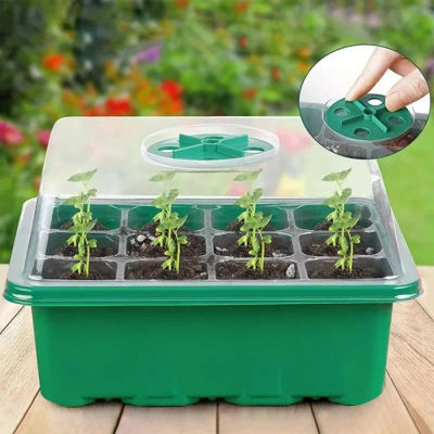 Bandeja de inicio de semillas de 6/12 rejillas con orificio de ventilación, caja de plantación para cultivo de semillas, Mini Kit de inicio de plantas de invernadero