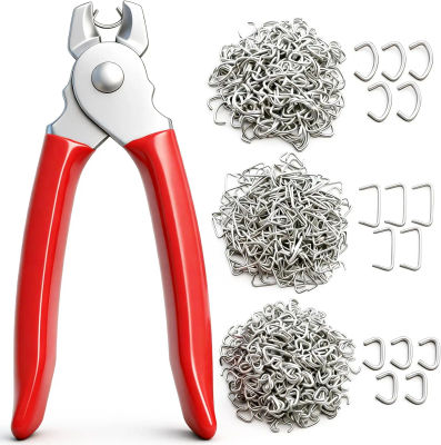 Kit de alicates para anillos de cerdo con anillos galvanizados para jaulas de animales, muebles, cuerdas, embalaje, tapicería automotriz y herramienta de reparación DIY